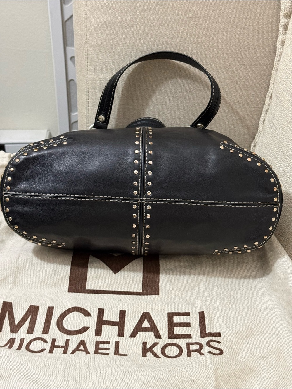 MICHAEL Michael Kors Black Studded Leather Tote - Picture 6 of 7